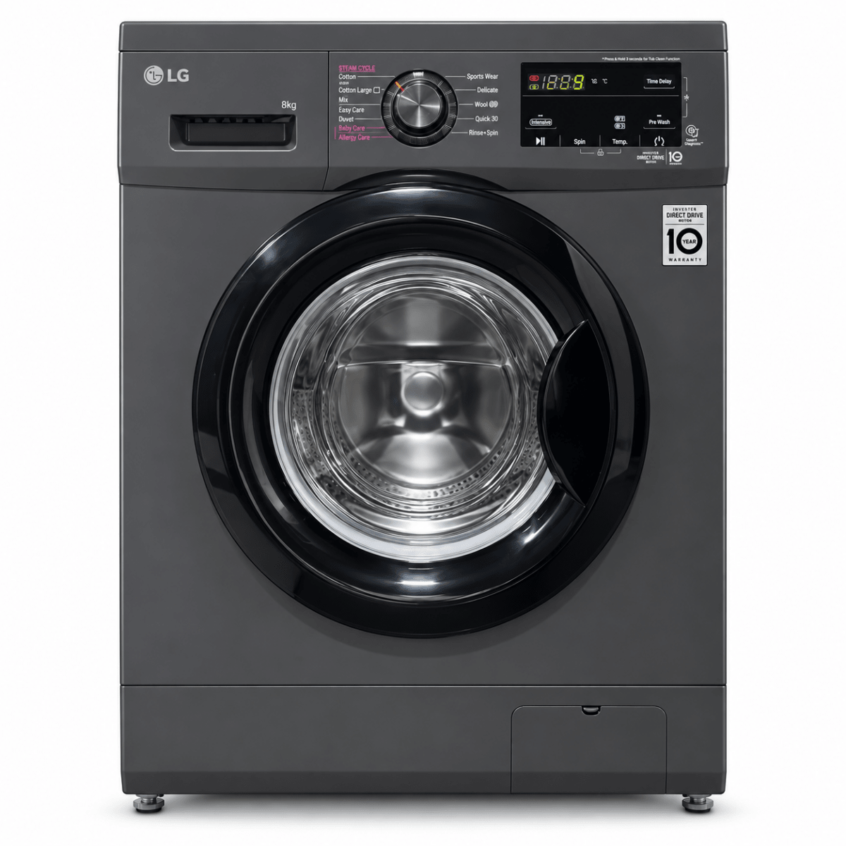 LG F4J3TYG6J 8kg Front Load Washing Machine – 1400 RPM – Steam & Inverter Direct Drive – Black - Al Thahani Furniture