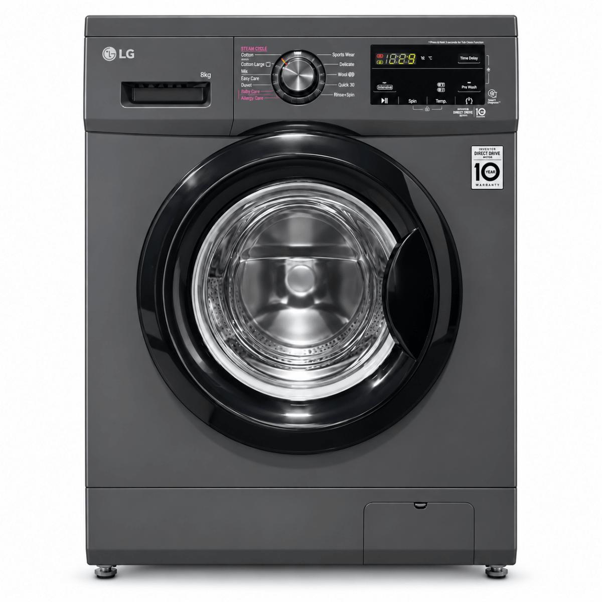 LG F4J3TYG6J 8kg Front Load Washing Machine – 1400 RPM – Steam & Inverter Direct Drive – Black - Al Thahani Furniture