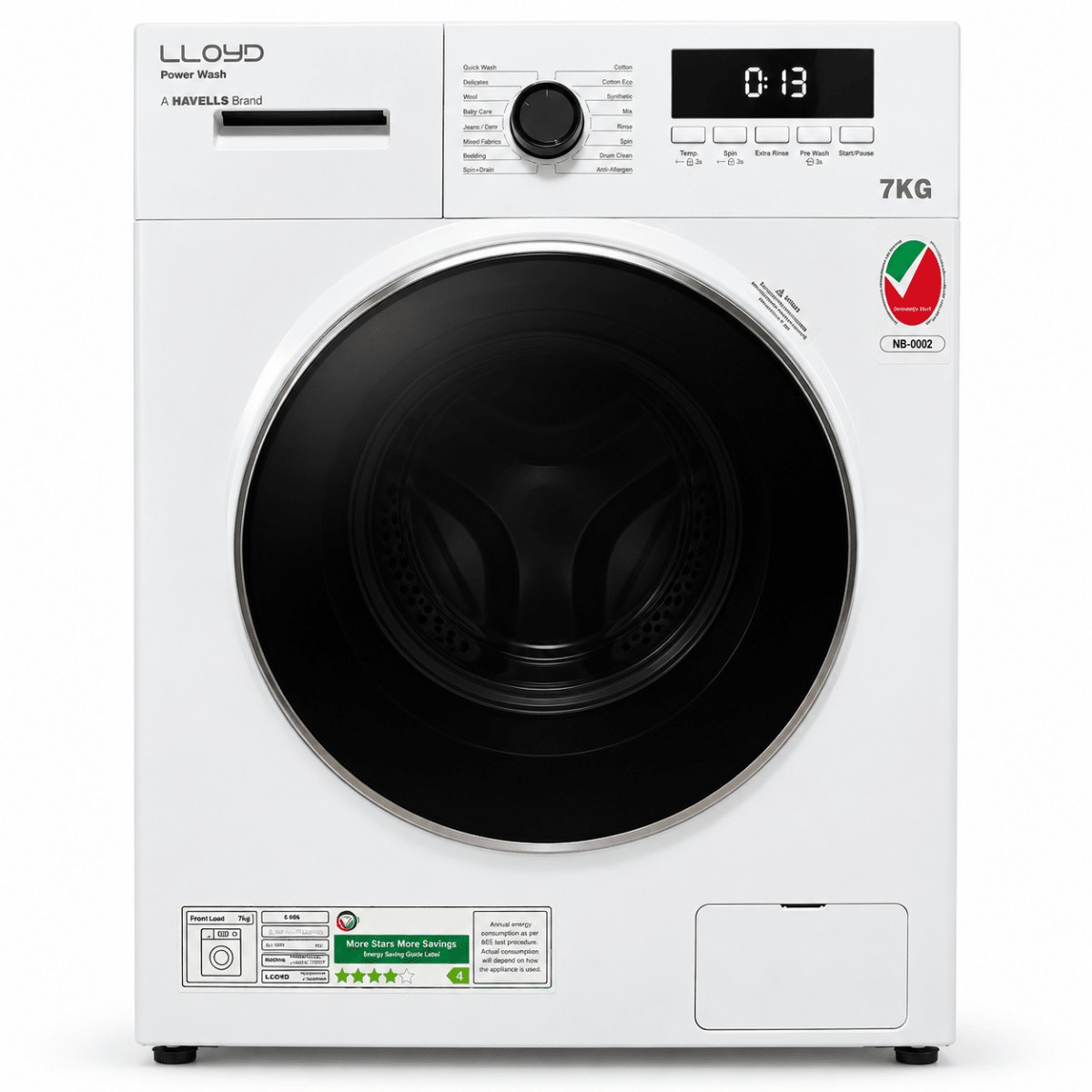 Lloyd Power Wash 7 kg Fully Automatic Front-Load Washing Machine – White - Al Thahani Furniture
