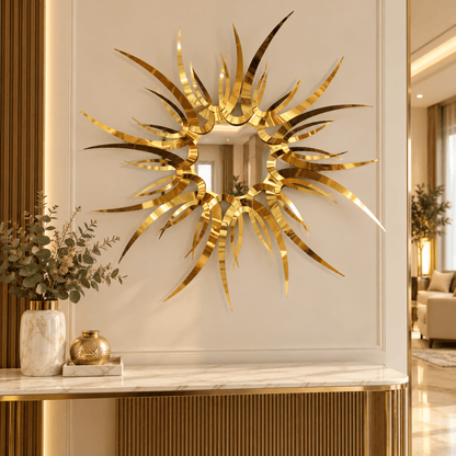 Luxury Aurelia Sunburst 3D Metal Wall Art – Polished Gold - Al Thahani Furniture