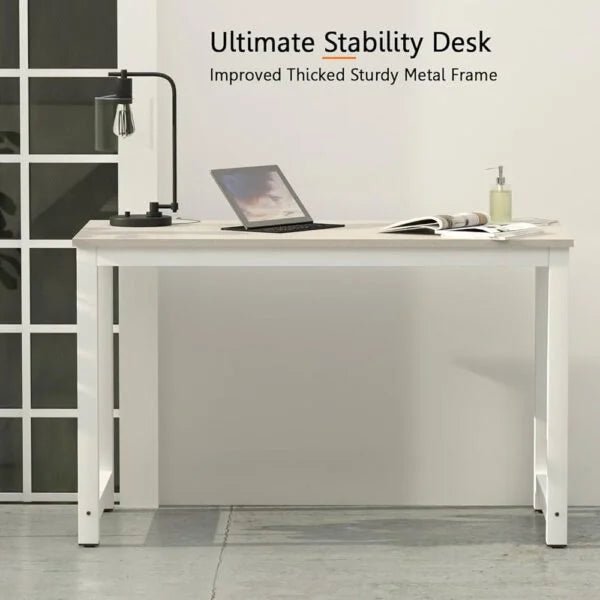 Mahmayi Modern Study Desk | Light Grey Top & White Steel Frame - althahanifurniture