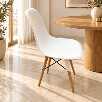 Mahmayi Ultimate Eames Style DSW Dining Chair – White & Natural Wood - Al Thahani Furniture