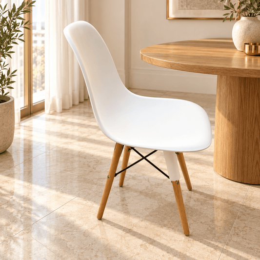 Mahmayi Ultimate Eames Style DSW Dining Chair – White & Natural Wood - Al Thahani Furniture