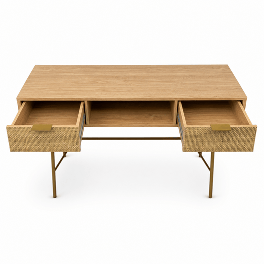 Maisons du Monde Solstice Rattan Desk – 110 × 40 × 82 cm - Al Thahani Furniture