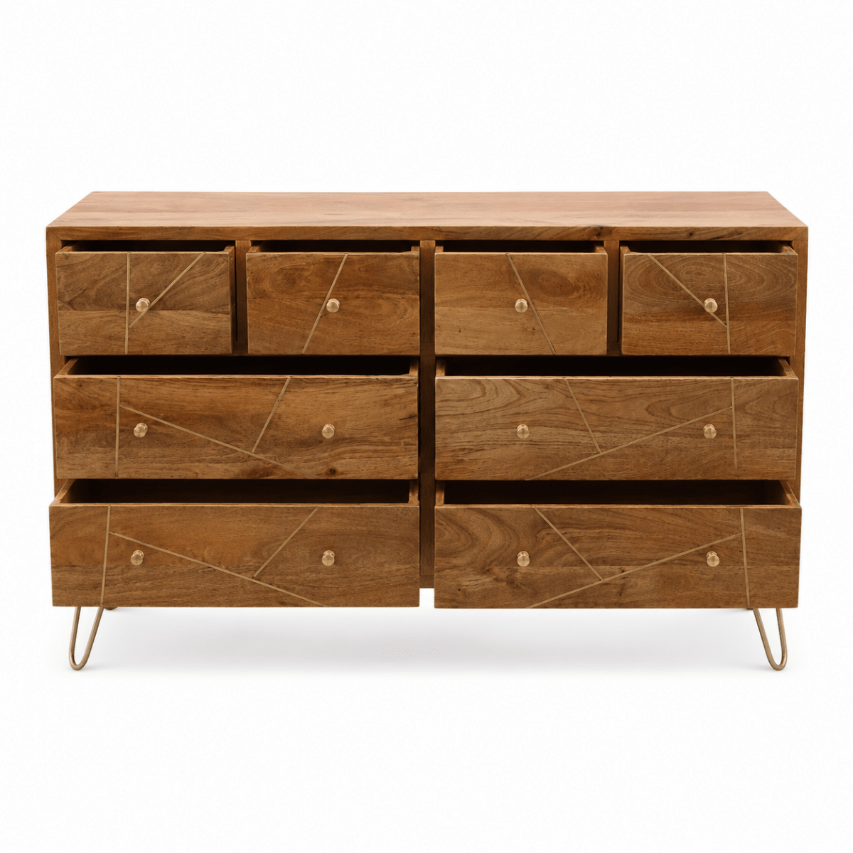 Mangoluxe Goldline Chest of Drawers | Mango Wood, Golden Finish - used 10 months - Al Thahani Furniture