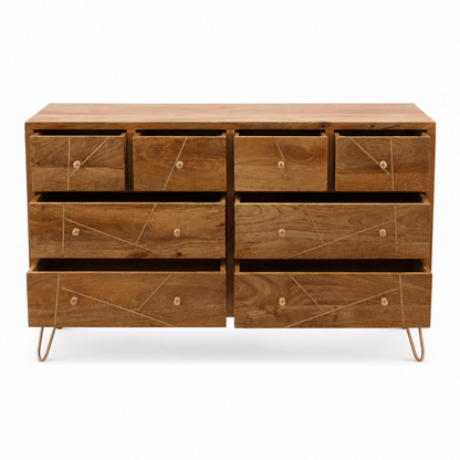 Mangoluxe Goldline Chest of Drawers | Mango Wood, Golden Finish - used 10 months - Al Thahani Furniture
