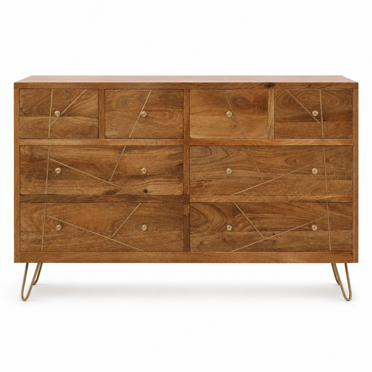 Mangoluxe Goldline Chest of Drawers | Mango Wood, Golden Finish - used 10 months - Al Thahani Furniture