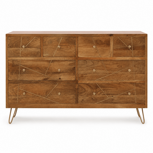 Mangoluxe Goldline Chest of Drawers | Mango Wood, Golden Finish - used 10 months - Al Thahani Furniture