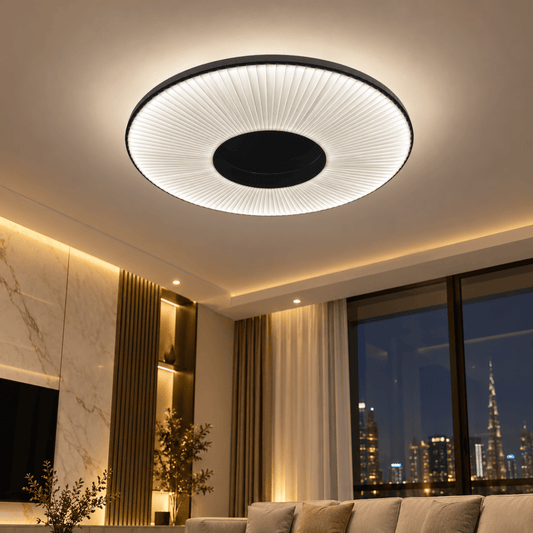 Mantra Nordica-Style 60 cm LED Flush Ceiling Light – Black & Opal White - Al Thahani Furniture
