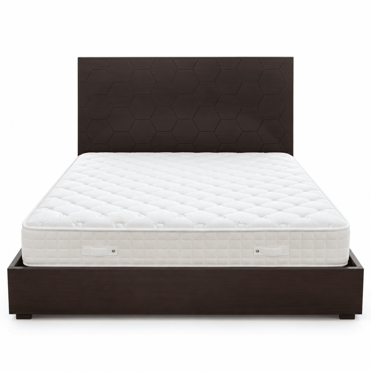 Marina Home King Bed Frame with Hexagonal Headboard & Mattress – Dark Walnut Brown – 187 × 214.5 × 140 cm - Al Thahani Furniture