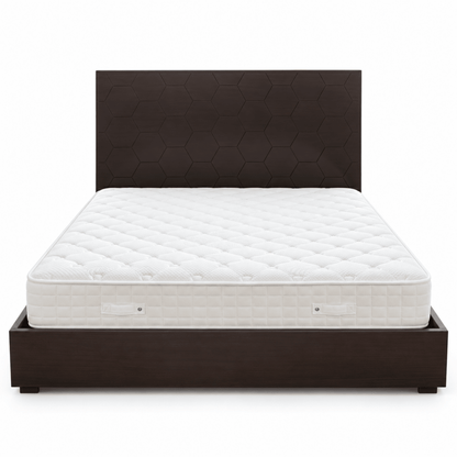 Marina Home King Bed Frame with Hexagonal Headboard & Mattress – Dark Walnut Brown – 187 × 214.5 × 140 cm - Al Thahani Furniture