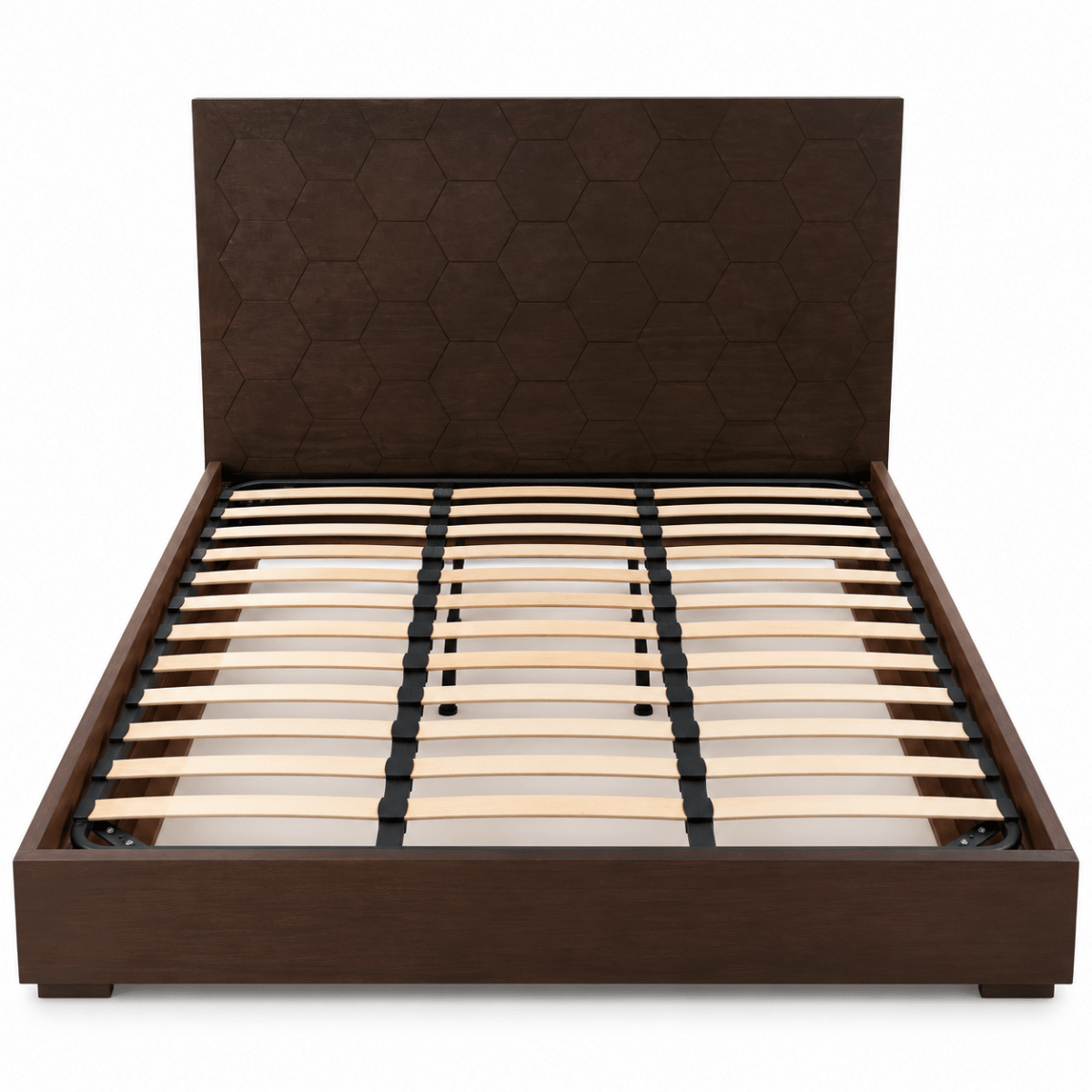 Marina Home King Bed Frame with Hexagonal Headboard & Mattress – Dark Walnut Brown – 187 × 214.5 × 140 cm - Al Thahani Furniture