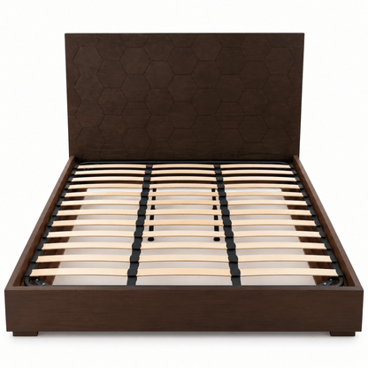 Marina Home King Bed Frame with Hexagonal Headboard & Mattress – Dark Walnut Brown – 187 × 214.5 × 140 cm - Al Thahani Furniture