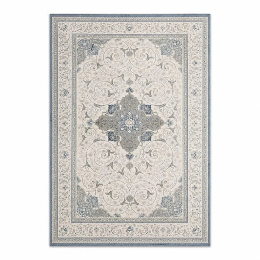 Medallion Area Rug | Persian-Inspired, Cream/Blue/Grey, 200x300 cm - used 3 months - Al Thahani Furniture