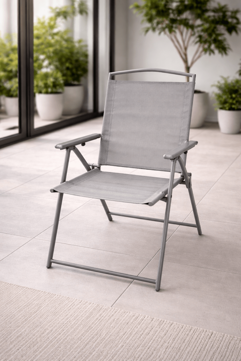 Merton Outdoor Chair – Silver Metal Frame with Textilene Seat – Foldable & Weather - Resistant - althahanifurniture