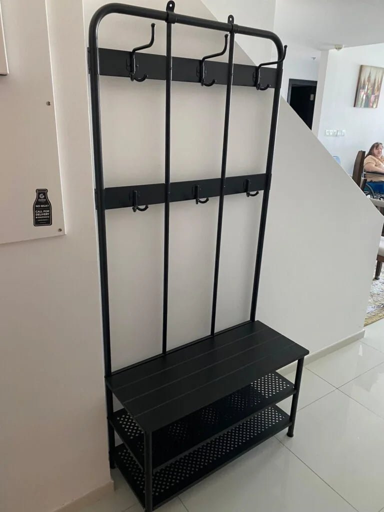 Metal Hallway Coat Rack with Bench & Shoe Storage - althahanifurniture