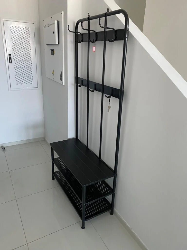 Metal Hallway Coat Rack with Bench & Shoe Storage - althahanifurniture