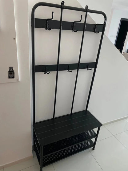 Metal Hallway Coat Rack with Bench & Shoe Storage - althahanifurniture