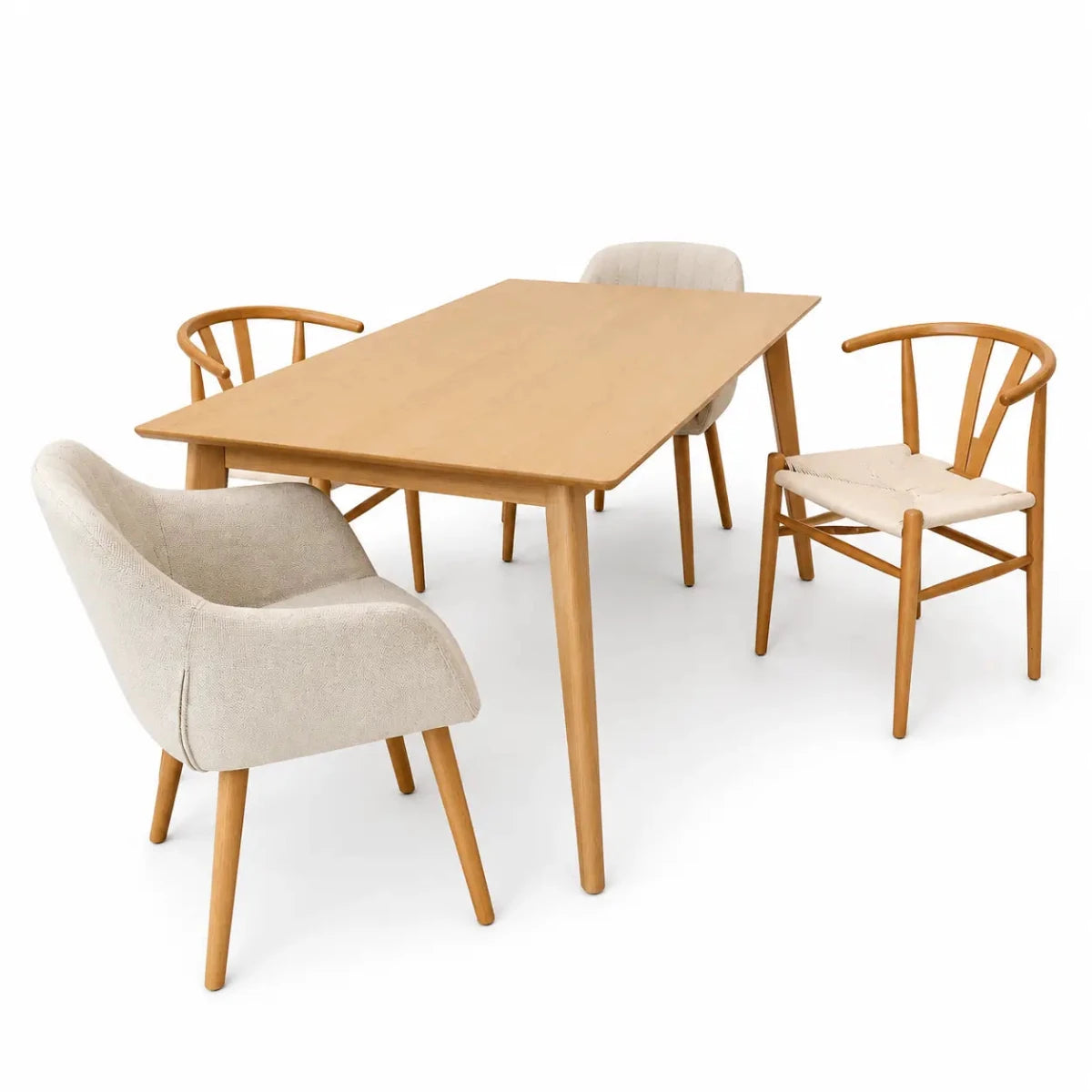 Mid - Century Modern Dining Set | 4 Chairs, Light Wood, 160x90 cm - used 6 months - Al Thahani Furniture