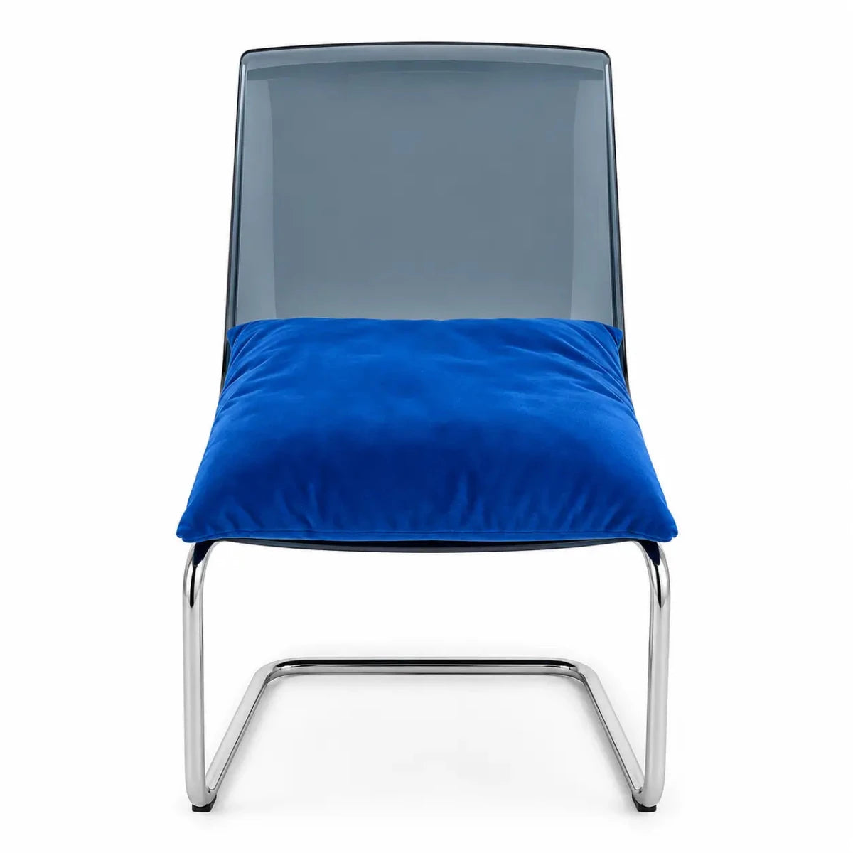 Mid-Century Modern Round Glass Dining Set | Chrome Base, Blue Velvet & Acrylic Chairs - used 4 months - Al Thahani Furniture