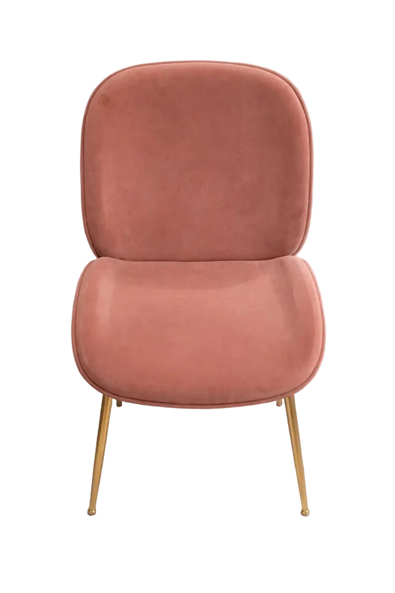 Mid - Century Modern Velvet Dining Chair – Blush Pink / Dusty Rose Velvet – Curved Beetle - Inspired Silhouette - althahanifurniture