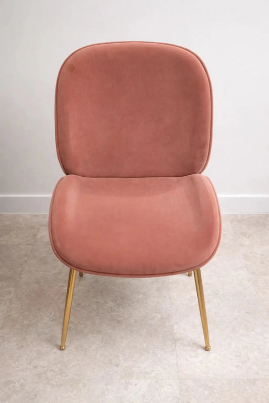 Mid - Century Modern Velvet Dining Chair – Blush Pink / Dusty Rose Velvet – Curved Beetle - Inspired Silhouette - althahanifurniture