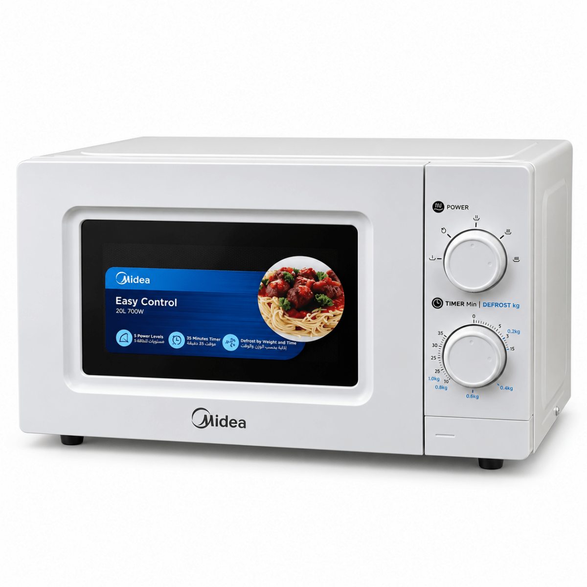 Midea 20L Solo Microwave Oven with Dial Controls – White – MO20MWH - Al Thahani Furniture