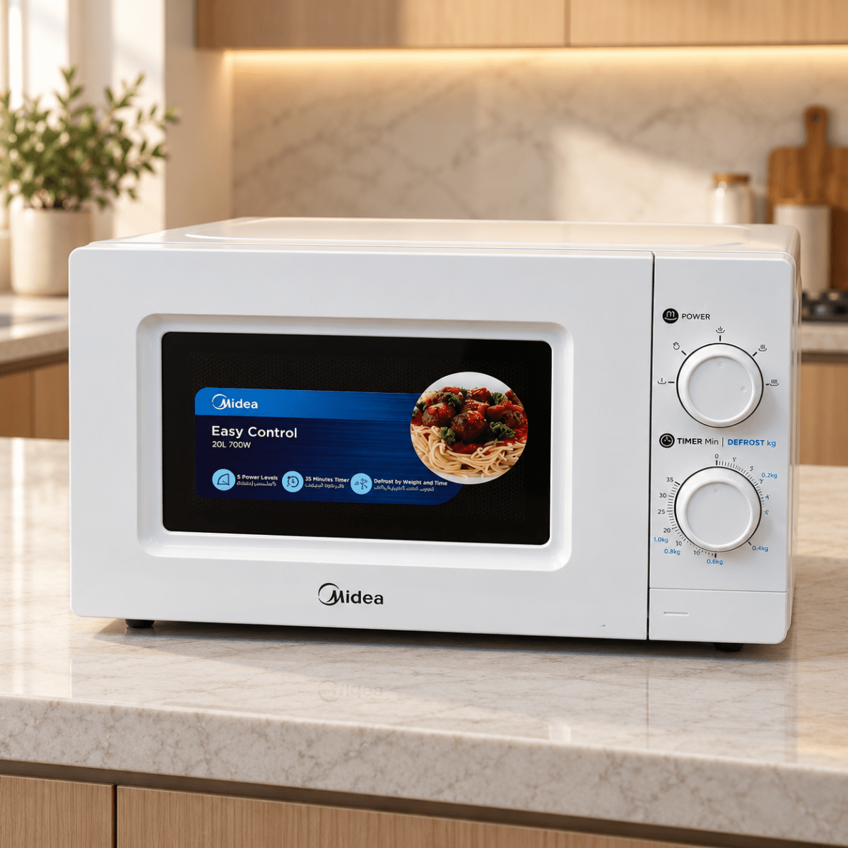 Midea 20L Solo Microwave Oven with Dial Controls – White – MO20MWH - Al Thahani Furniture