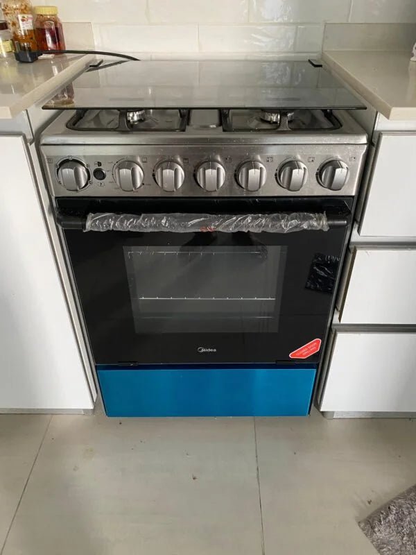 Midea 60cm Free Standing Gas Cooker | Stainless Steel | Closed Door Grilling | Frame Failure Protection - althahanifurniture