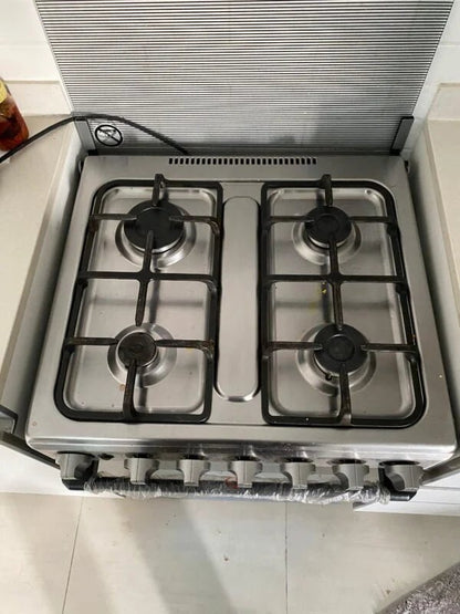 Midea 60cm Free Standing Gas Cooker | Stainless Steel | Closed Door Grilling | Frame Failure Protection - althahanifurniture