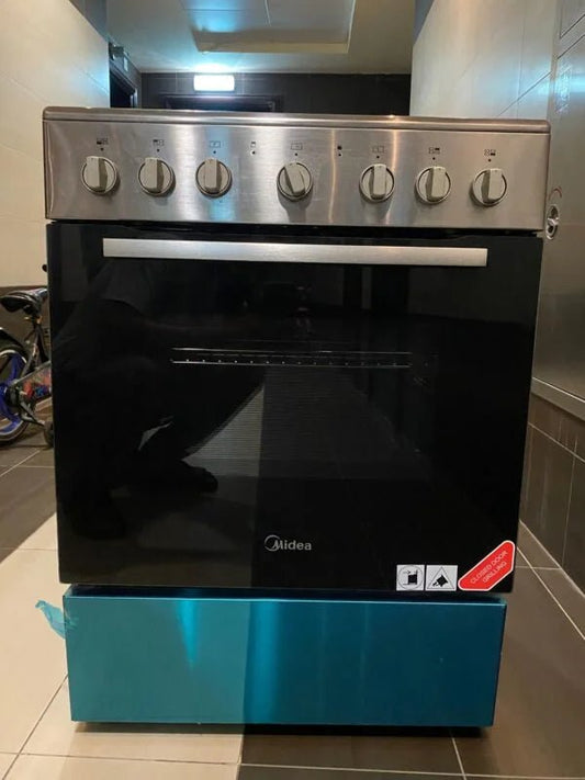 Midea 60cm Freestanding Electric Cooker | Stainless Steel & Black Glass - althahanifurniture