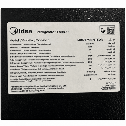 Midea MDRT390MTE28 266L Frost-Free Double-Door Refrigerator – Black - Al Thahani Furniture