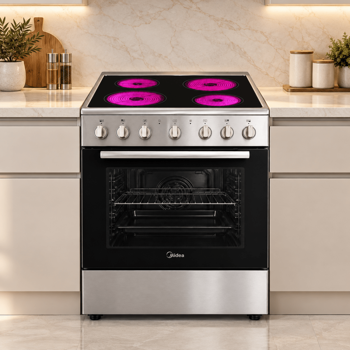 Midea VC6814 60cm Freestanding Ceramic Electric Cooker with 65L Multifunction Oven – Stainless Steel - Al Thahani Furniture