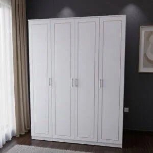 Modern 4 - Door Wardrobe | Minimalist Design with Silver Handles | Brand New - althahanifurniture