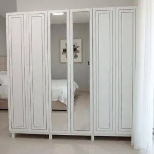 Modern 6 - Door Wardrobe | Mirrored Center Panels | Brand New - althahanifurniture
