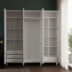 Modern 6 - Door Wardrobe | Mirrored Center Panels | Brand New - althahanifurniture