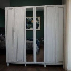 Modern 6 - Door Wardrobe | Mirrored Center Panels | Brand New - althahanifurniture