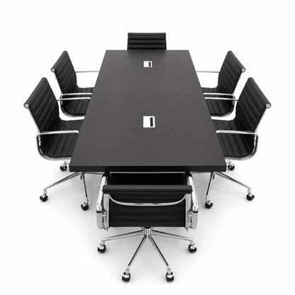 Modern Black Boardroom Table Set with Eames Aluminum Group Chairs - used 5 months - Al Thahani Furniture