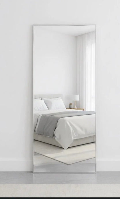 Modern Full - Length Floor Mirror | Slim Silver Frame - althahanifurniture