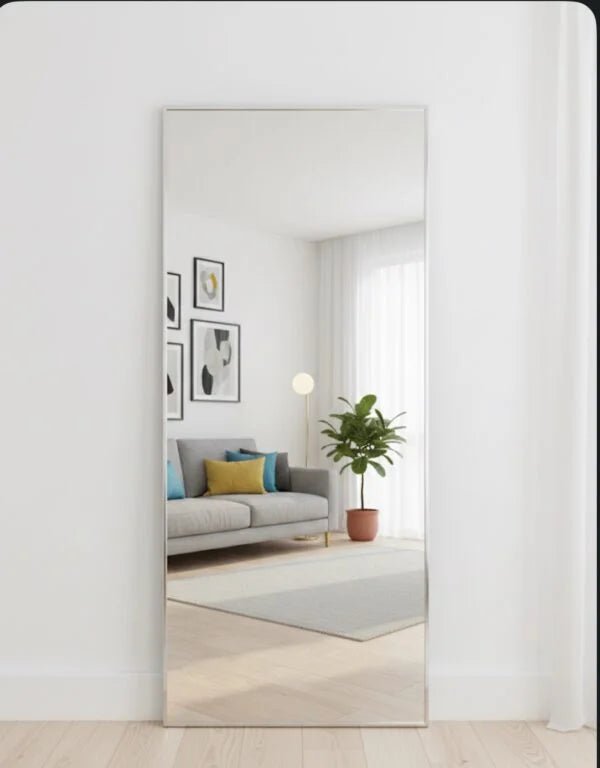 Modern Full - Length Floor Mirror | Slim Silver Frame - althahanifurniture