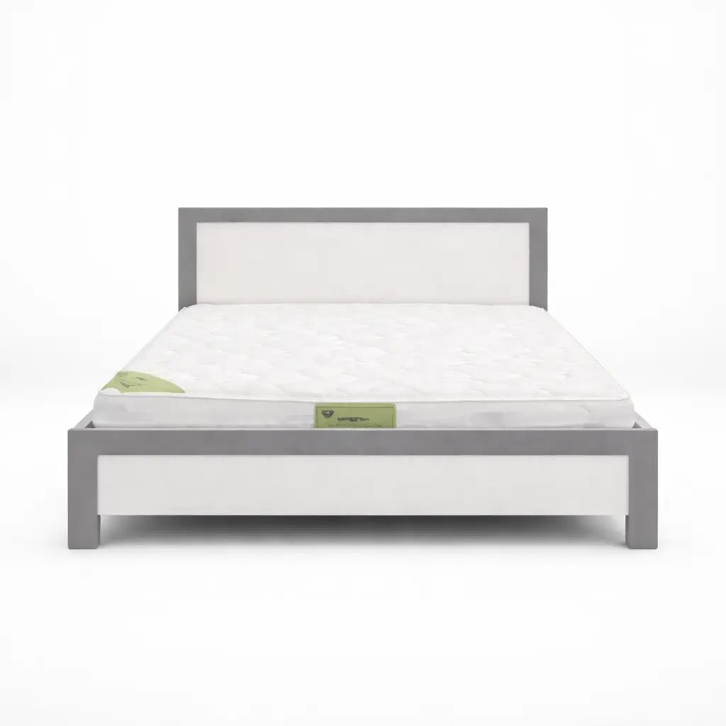 Modern King Bed Frame with Mattress – White & Grey – MDF Wood – 180x200 cm – Brand New - althahanifurniture