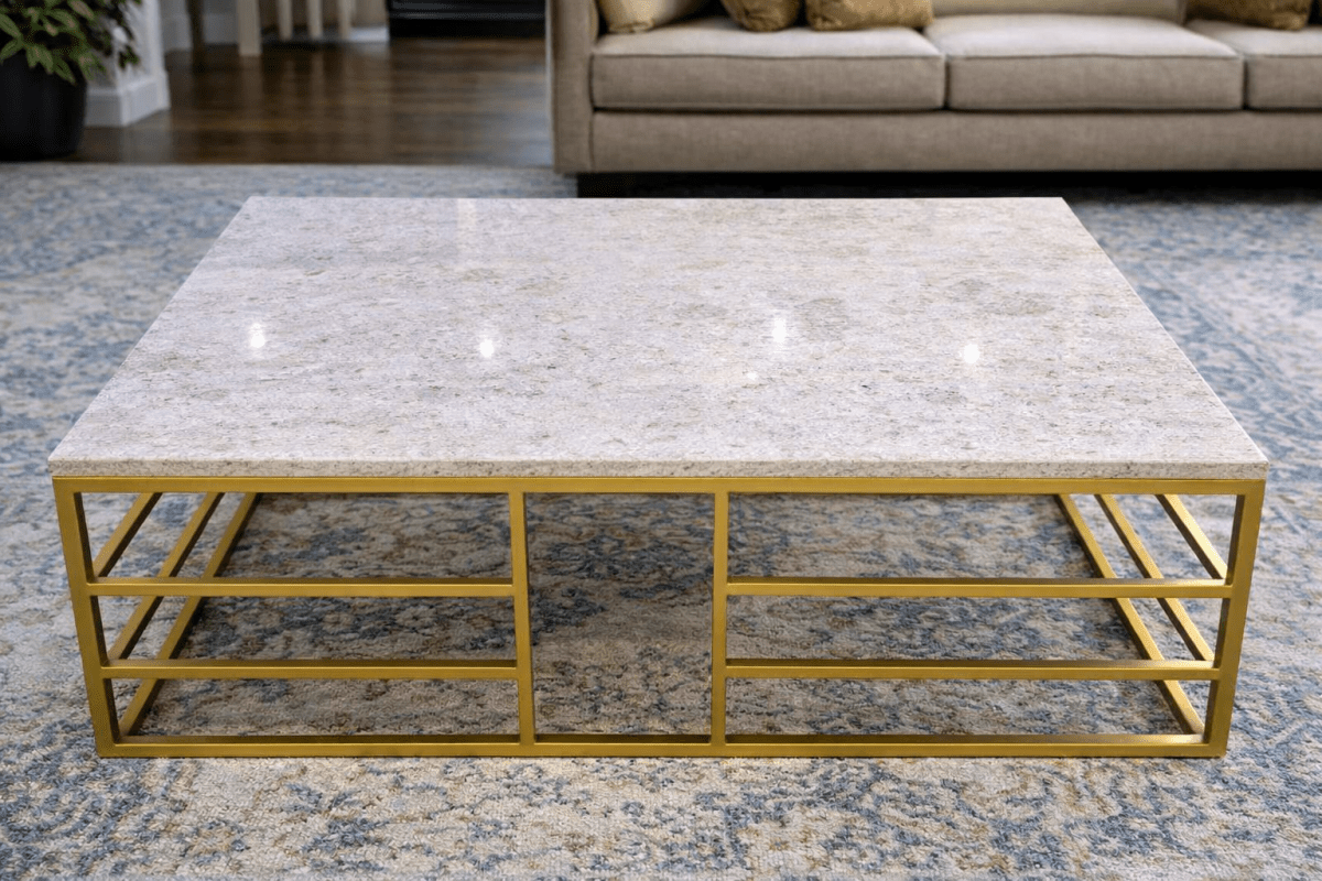 Modern Marble & Gold Coffee Table – Rectangular – White Marble Top with Gold Metal Frame – 152x102 cm - althahanifurniture