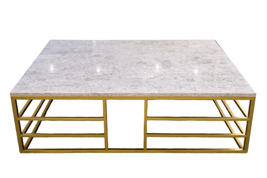Modern Marble & Gold Coffee Table – Rectangular – White Marble Top with Gold Metal Frame – 152x102 cm - althahanifurniture