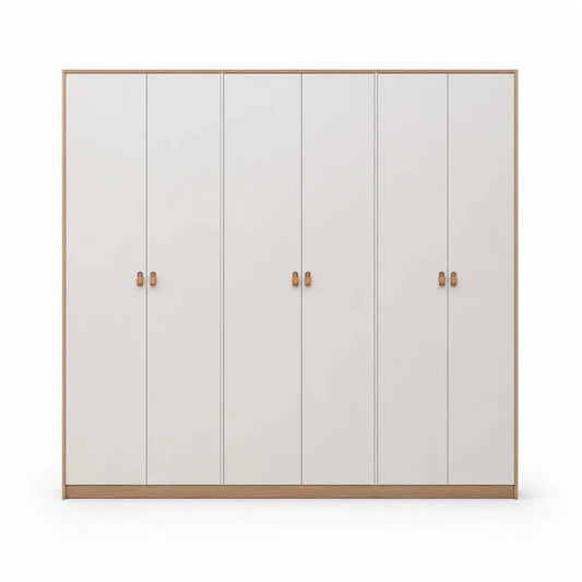 Modern Minimalist 6-Door Wardrobe | White & Oak - used 7 months - Al Thahani Furniture