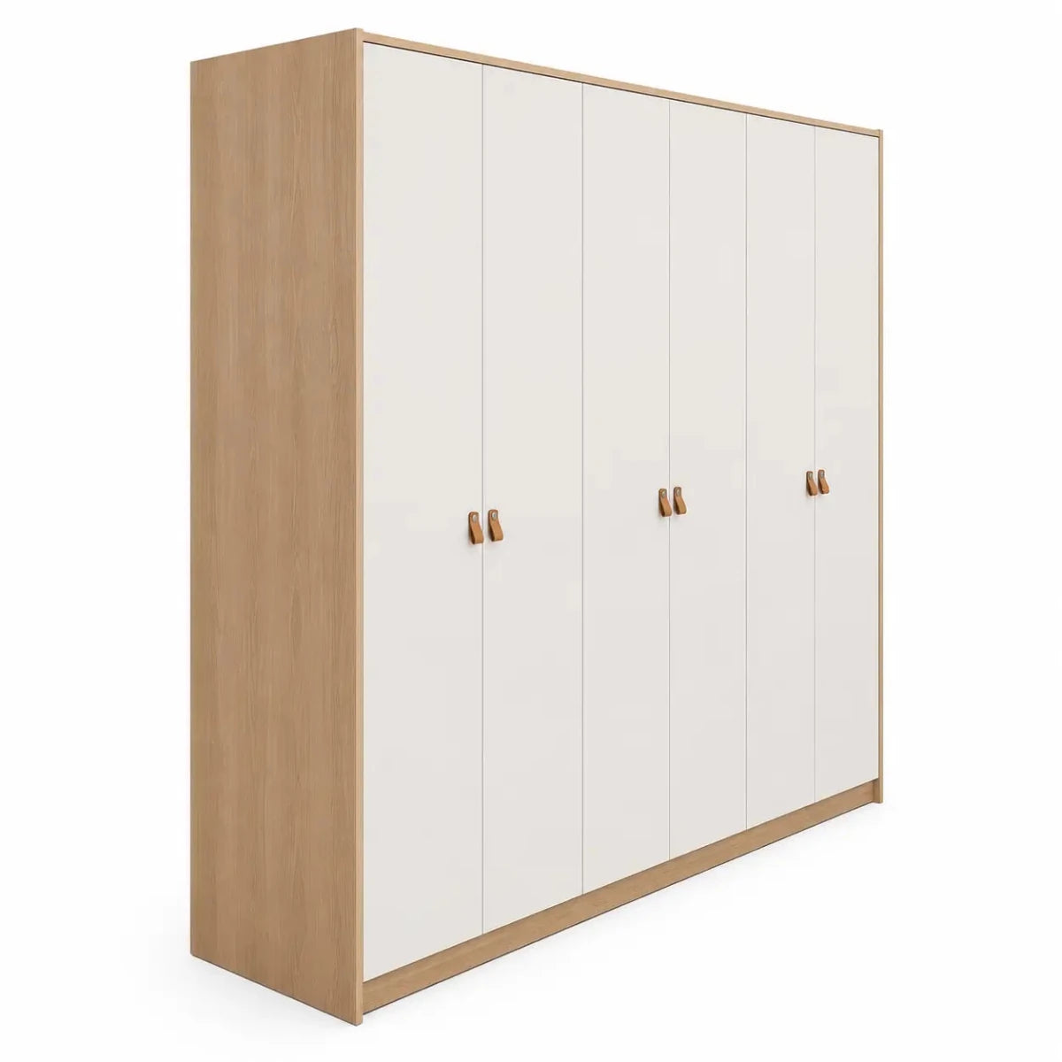 Modern Minimalist 6-Door Wardrobe | White & Oak - used 7 months - Al Thahani Furniture