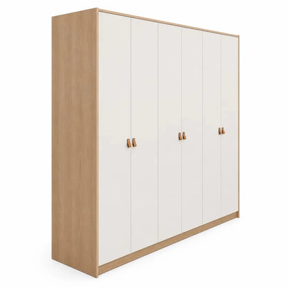 Modern Minimalist 6-Door Wardrobe | White & Oak - used 7 months - Al Thahani Furniture