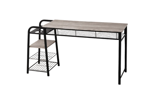 Modern Minimalist Desk | Grey Wood Top & Black Metal Frame with Built - In Shelves - althahanifurniture