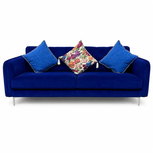 Modern Navy Blue Velvet Sofa Set | 3+1 Seater, Silver Metal Legs - Al Thahani Furniture