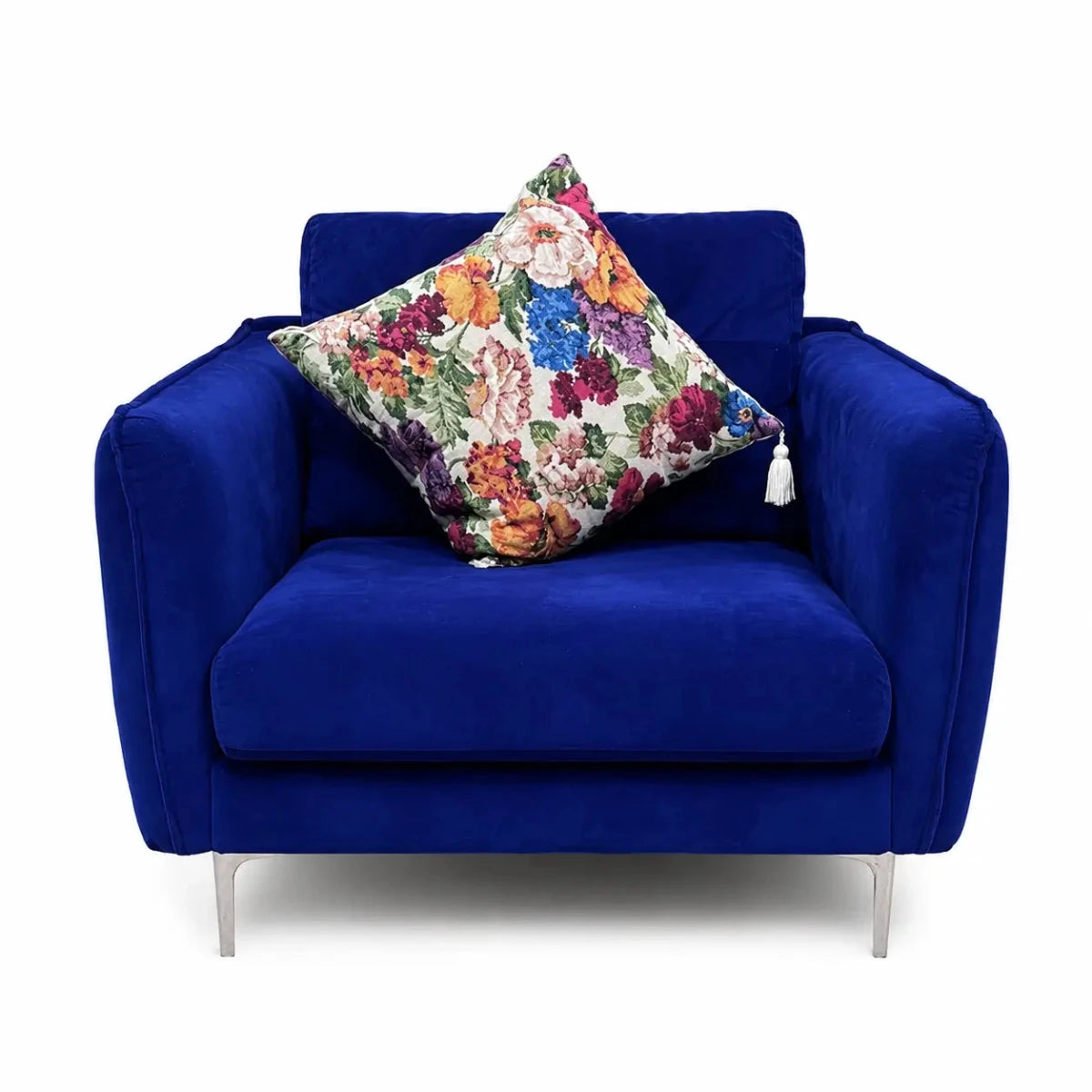 Modern Navy Blue Velvet Sofa Set | 3+1 Seater, Silver Metal Legs - Al Thahani Furniture