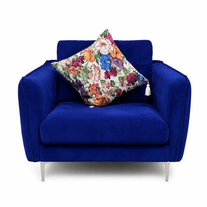 Modern Navy Blue Velvet Sofa Set | 3+1 Seater, Silver Metal Legs - Al Thahani Furniture